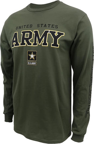 Armed Forces Gear Men's Army Block Long Sleeve T-Shirt - Official Licensed United States Army Shirts for Men (OD Green)